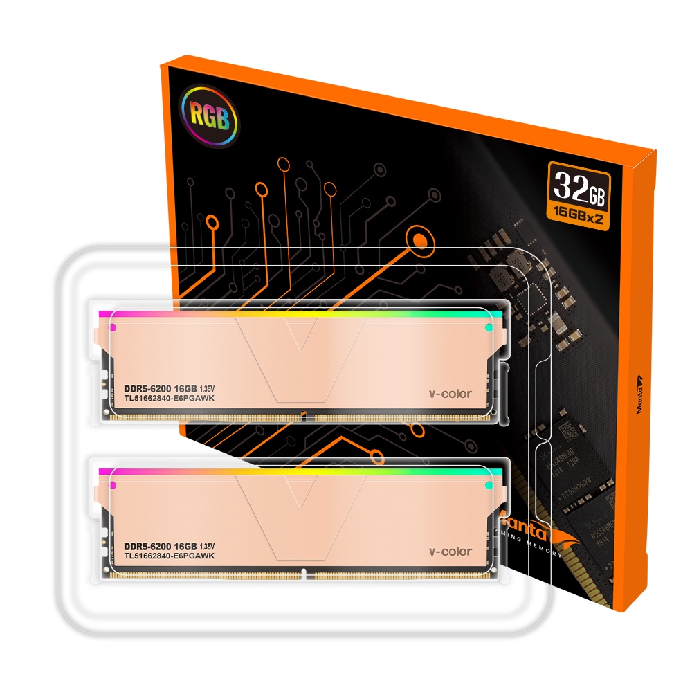 V-Color Manta DDR5-6200 CL40 RGB 골든아미스 패키지 (32GB(16Gx2))_이미지