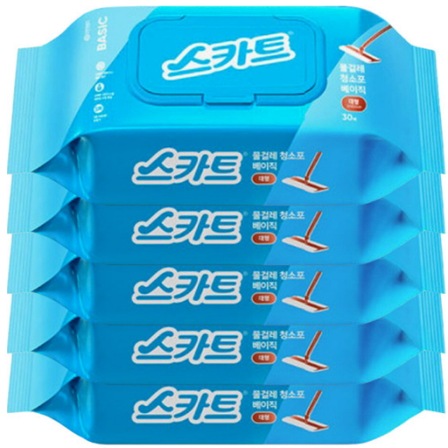 유한킴벌리 스카트 물걸레 청소포 베이직 대형 30매 (5개)_이미지