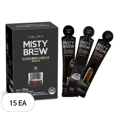 [불명] 미스티브루 콜롬비아 수프리모 액상 스틱 더치커피 25ml 30개입 (15개)_이미지