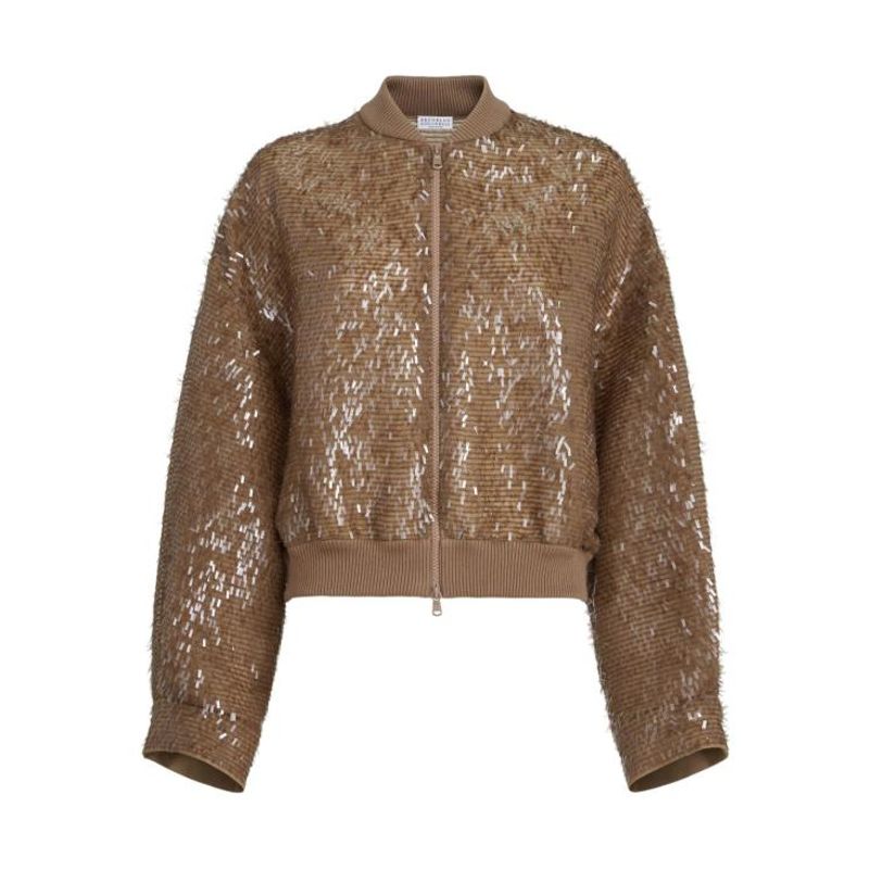 브루넬로쿠치넬리 시퀸 장식 리브 칼라 봄버 재킷 MF940HW306 C