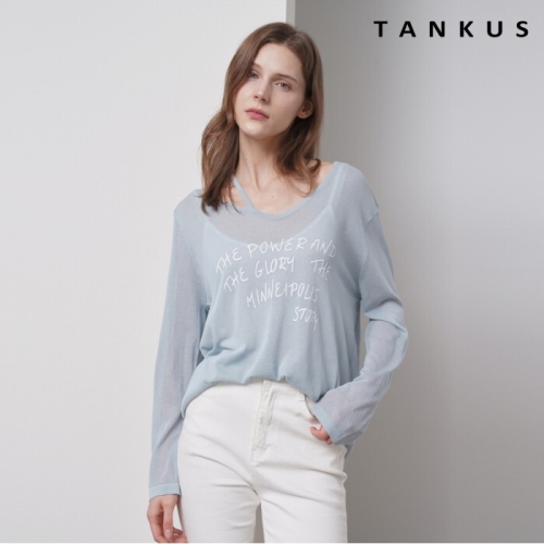 탱커스 루즈핏 U넥 끈 레이어드 레터링 긴팔 니트 TX2KP030L0