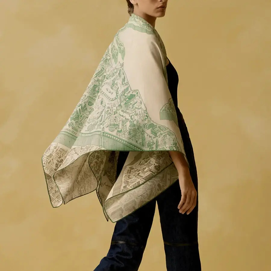 에르메스 라 누벨 카발리에르 캐시미어 숄 스카프 140 H244273S 08 블랑_이미지