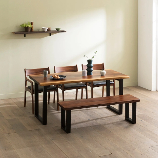 장인가구 에픽 로즈우드 우드슬랩 식탁 1600 (의자3개+벤치1개)