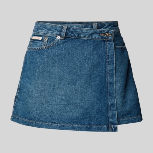 CK 데님 블루 라벨 랩 룩 스커트 미니 치마 주름 플레어 LV047D776G