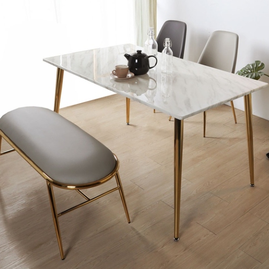 저스틴퍼니처 브런치 골드 대리석 식탁 1400 (의자2개+벤치1개)_이미지