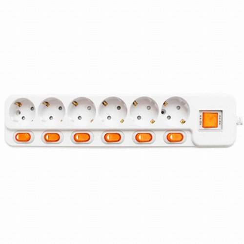 현대일렉트릭 6구 16A 메인 개별스위치 멀티탭 (10m)_이미지