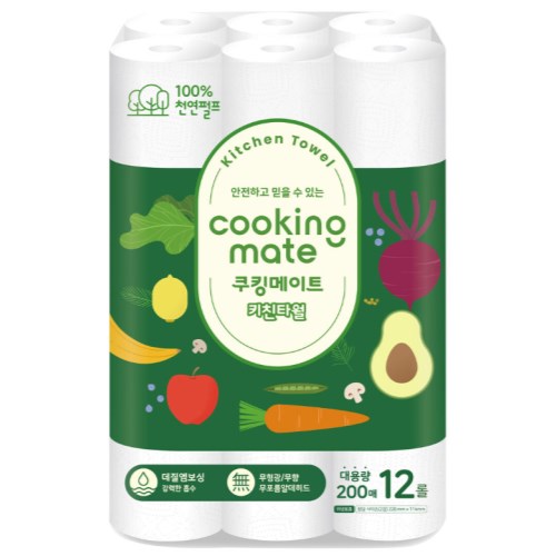 더존페이퍼 쿠킹메이트 키친타월 200매 (12입) (1팩(12입))_이미지