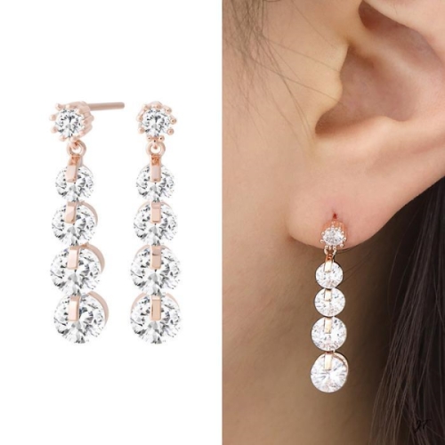 미니아트 14K 골드필드 핀 화려한 큐빅 드롭 일자침 귀걸이 16332020_이미지