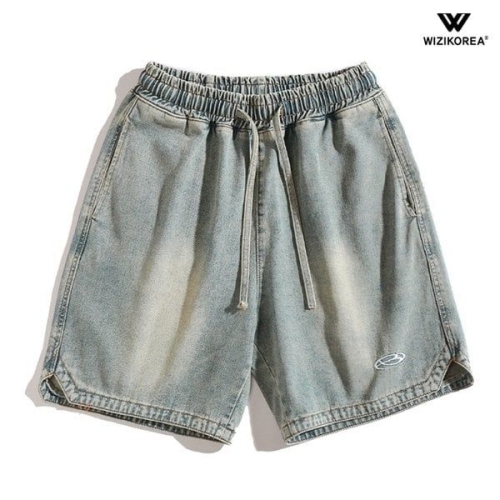 위즈아이 <b>남성</b> 밴딩 <b>청</b> <b>반바지</b> <b>여름</b> 스트링 데님 팬츠 WI217PN