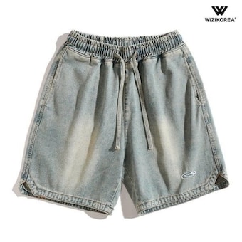 위즈아이 <b>남성</b> 밴딩 <b>청</b> <b>반바지</b> <b>여름</b> 스트링 데님 팬츠 WI217PN
