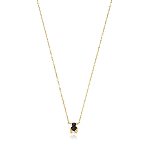 TOUS Short 18kt gold plating over silver with onyx bear motif Necklace Co.._이미지