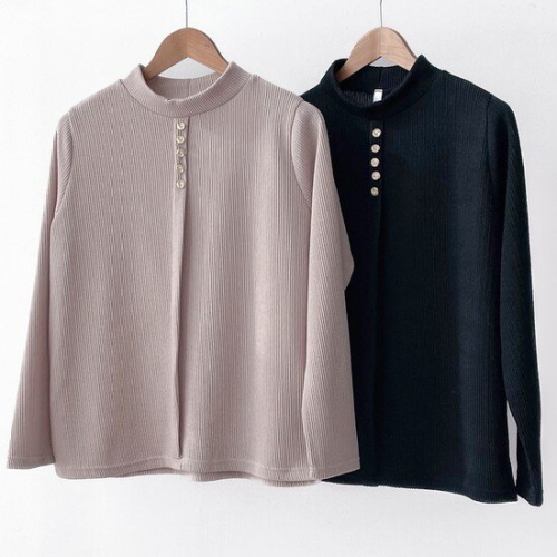 아이우먼 빅사이즈플리츠티 T433L412 버터링하이넥골지긴팔티 GO