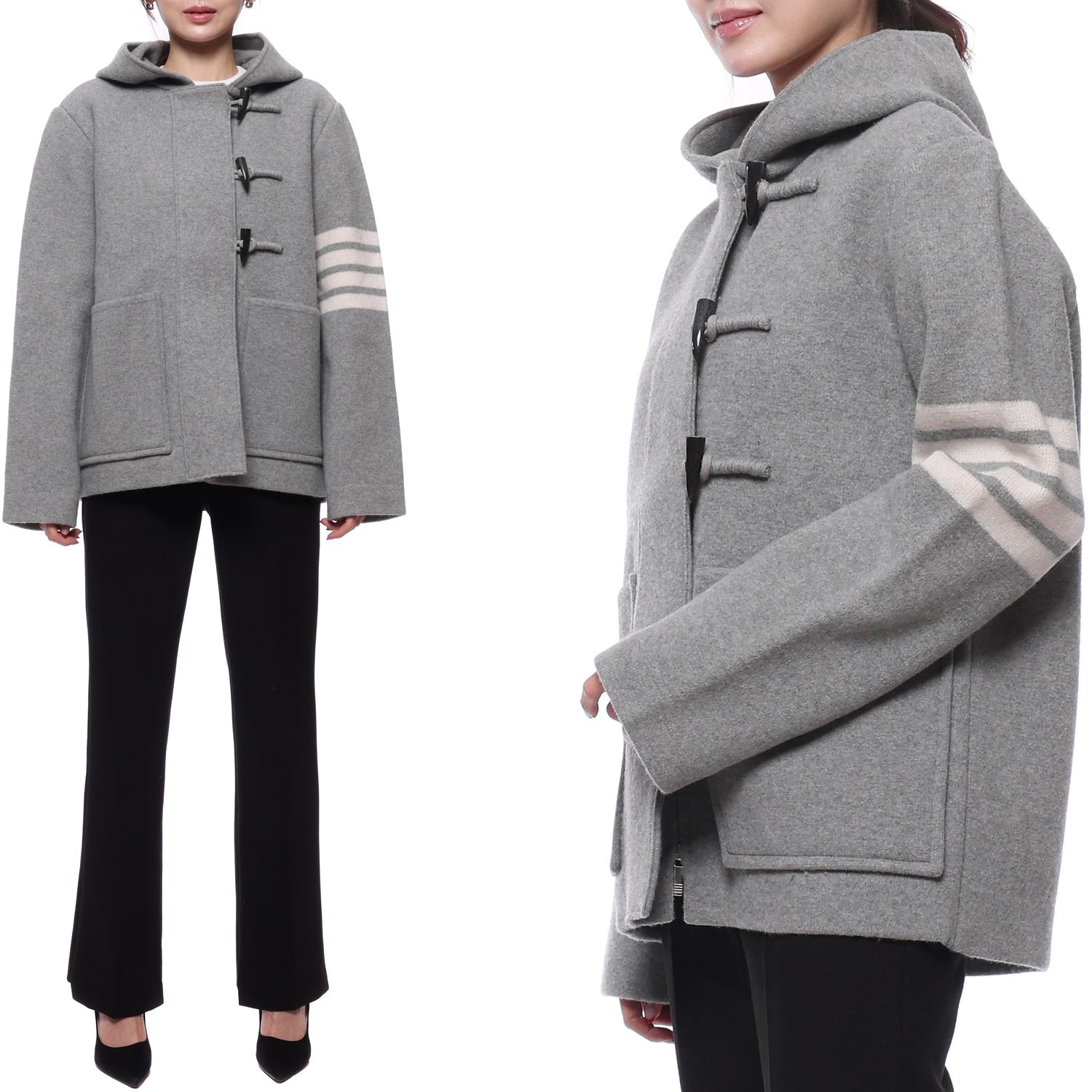 톰브라운 여성 사선 스트라이프 더플 숏 코트 FKJ087A Y1019 055