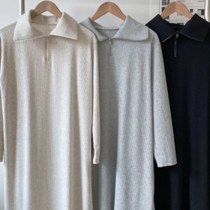 잔골지 집업 카라 원피스 309N855S_이미지