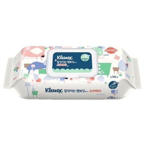 크리넥스 잘 닦이는 엠보싱 점보 물티슈 캡형 70매 (20팩)_이미지