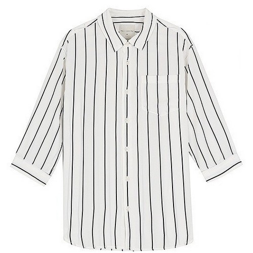 7부 폴리 루즈핏 스트라이프 셔츠 T192SH230P