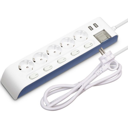현대일렉트릭 하이탭 5구 16A USB 메인 개별스위치 멀티탭 (1.5m)_이미지