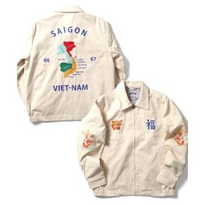 에스티오 HOU N 휴스턴 코튼 VIETNAM JACKET 호랑이 MAP 패턴 자수 베트남 자켓 베트장 수베니아 화이트계 711275_이미지
