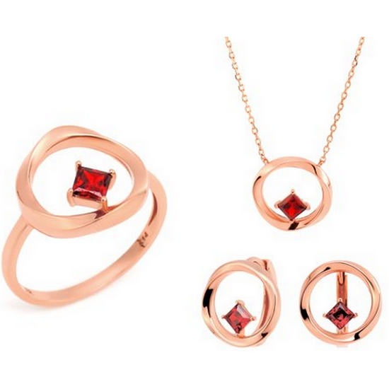 비앤비골드 14K 서클 사각 가넷 주얼리세트 (목걸이+귀걸이+반지) JNS28427_이미지