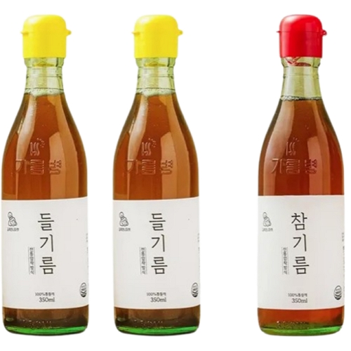 다들림푸드 김씨언니마켓 저온압착 참기름 350ml 1병+들기름 350ml 2병 (1개)_이미지