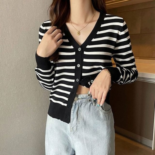 샵앤 여성 스트라이프 브이넥 니트 가디건 WON-WCD-WCA4F70 35726103_이미지