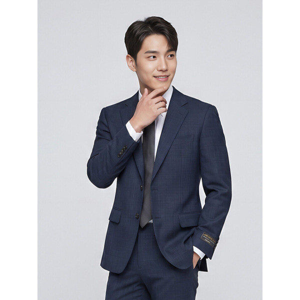 BY 보스트로 네이비 체크 모혼방 스트레치 수트 셋업-M6DB2211005