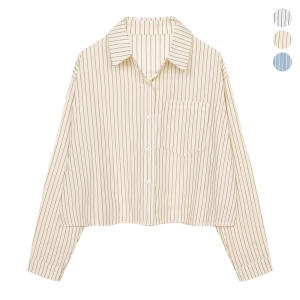BNX 여성 베이직 스트라이프 원포켓 셔츠599125 00F BE 베이지_이미지