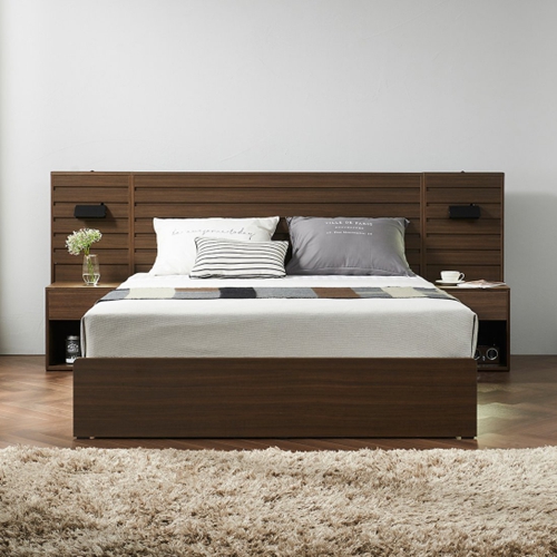 베이직팩토리 스코나 메나드 호텔형 LED침대 Q+협탁2개 (매트별도)