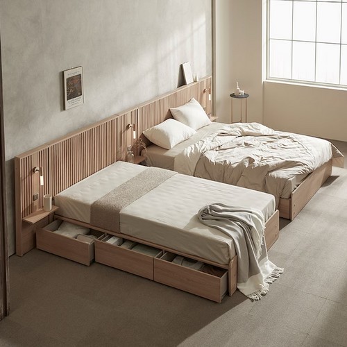 장인가구 로시 스탠다드 템바보드 호텔식 수납형 LED침대 SS (7존독립스프링)_이미지