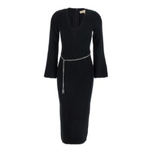 마이클코어스 MICHAEL MF5835G4VR001 Black Dress with Chain Belt and Logo Plaque on..