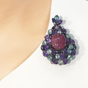 블루케이 루비 토파즈자수정원석 브로치231109-06