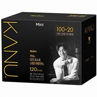 동서식품 <b>카누</b> 미니 <b>다크</b>로스트 스위트 아메리카노 스틱 120개입