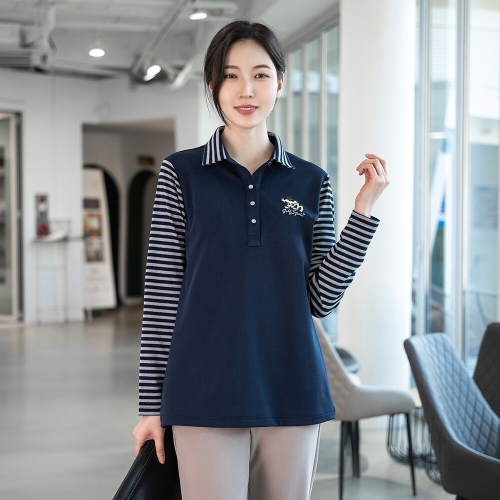 모슬린 엄마옷 기모 배색 카라 티셔츠 5RTY16386 중년여성/50대/60대/70대/마담/빅사이즈/할머니옷/여자_이미지