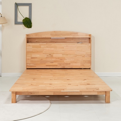 인우드 조나론 다리형 선반 참죽 원목 LED침대 DK (매트별도)_이미지