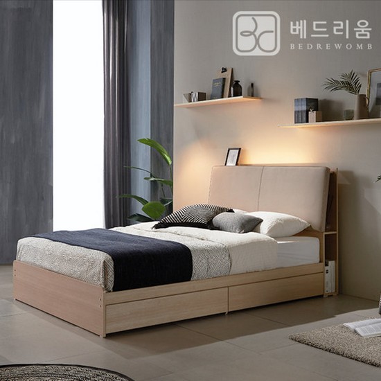  베드리움 멀티수납헤드 탑조명 LED침대 Q [듀얼쿠션유로탑독립] 상품이미지