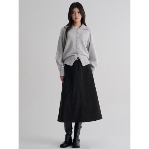 코듀로이 벨티드 롱스커트 블랙 356127WM05