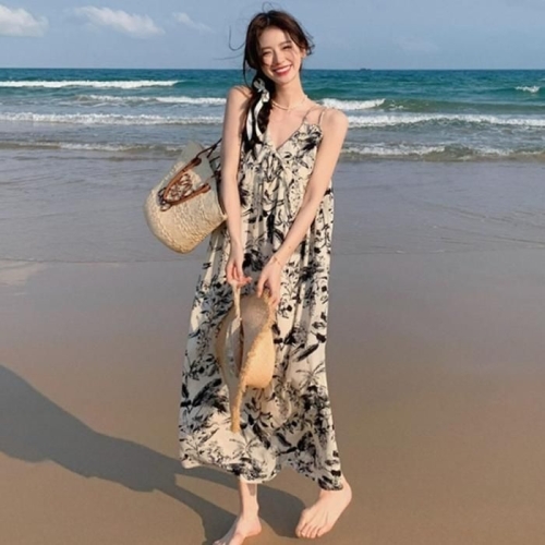 오노마 ONM 수묵화 플라워 패턴 앞리본 여름 원피스 URD-516_이미지