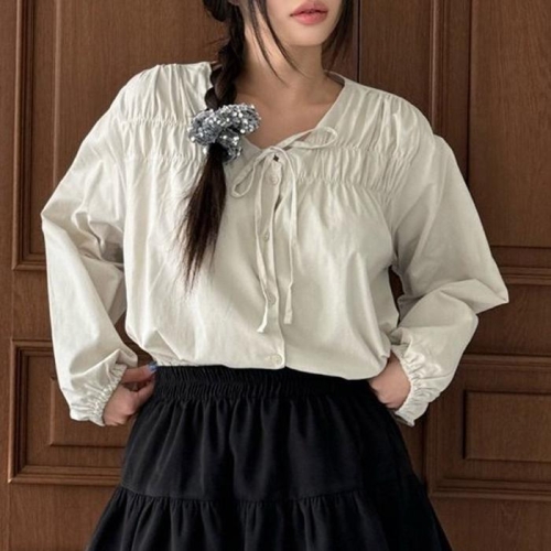 아이우먼 모모코튼면셔링블라우스 LTT622M601 빅사이즈