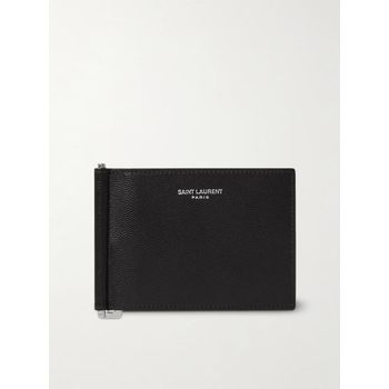 입생로랑 생로랑 블랙 페블 그레인 가죽 머니 클립 지갑 151919469