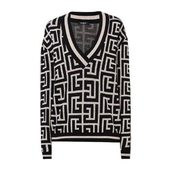 발망 우먼 V 넥 모노그램 울 Cardigan Brand Size 40 US 8 XF1KB005KB22-GFE 986978