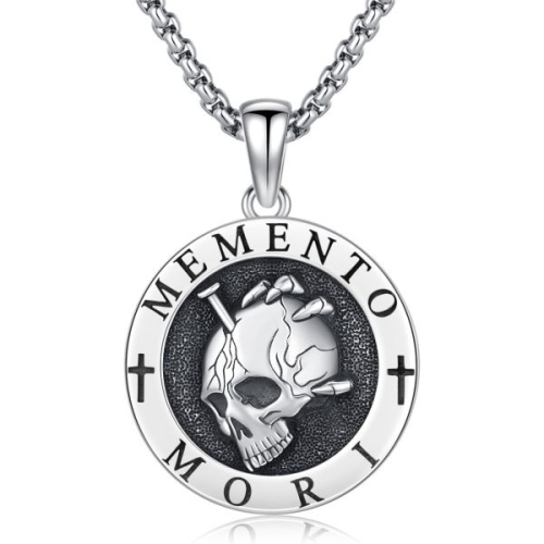 11374307 남자 목걸이 캐주얼 가벼운 심플 남성 여성용 스컬 로켓 커스텀 925 실버 모멘토 모리 펜