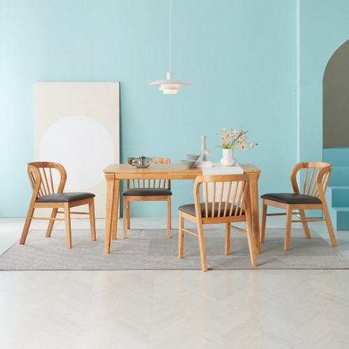 헤닝 몽스 원목 식탁 1400 (의자4개)_이미지