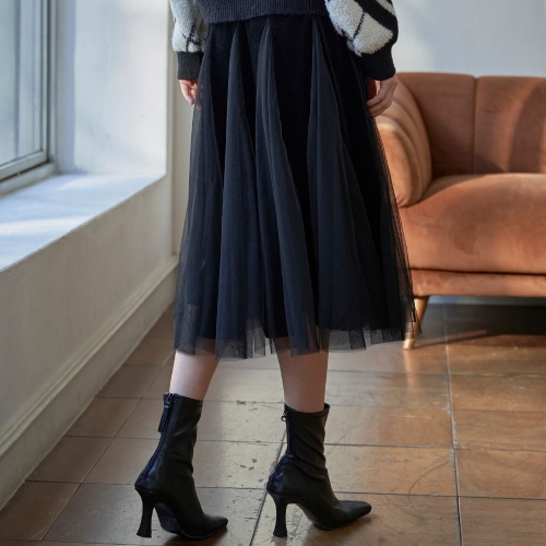 르니앤맥코이 벨벳 쉬폰 밴딩 샤 스커트 ML03SK401FJY 579433_6594B10ADAD49_이미지