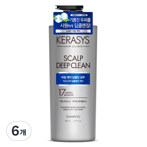 애경 케라시스 비듬케어 딥클린 쿨링 단백질 샴푸 600ml (6개)