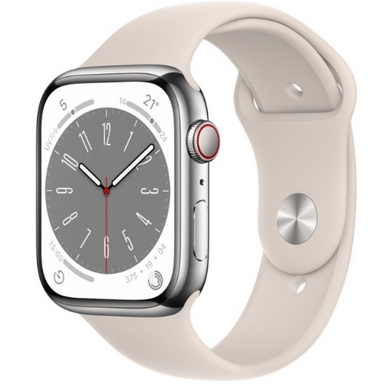 APPLE 워치 시리즈8 45mm Cellular 실버 스테인리스 스틸 (스포츠밴드)_이미지