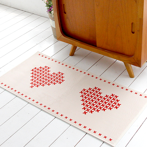 러그랜드 크로스스티치 (하트) 주방매트 (110x50cm)_이미지