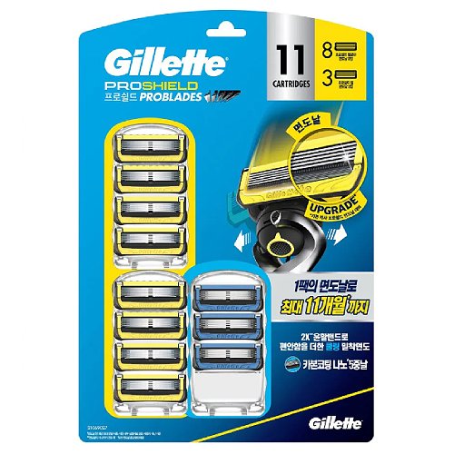질레트 2024 프로쉴드 옐로우 면도날 (8개+칠3개)_이미지