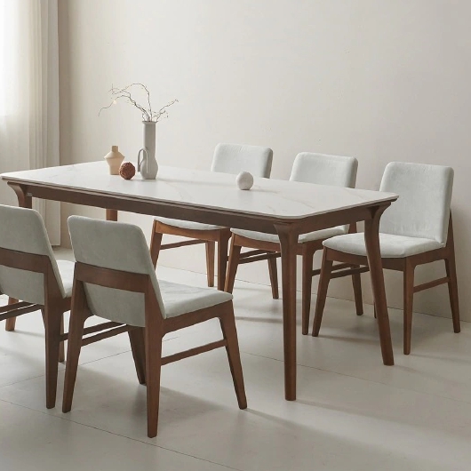 이끌림 더끌림퍼니처 루나 포세린 세라믹 원목 식탁 1800 (의자6개)