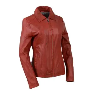 밀워키 Leather SFL2850 Womens 레드 Classic Zippe레드 Jacket with Shirt Style Co..