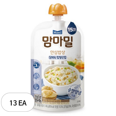 매일유업 맘마밀 안심밥상 닭백숙 찹쌀진밥 140g (13개)_이미지